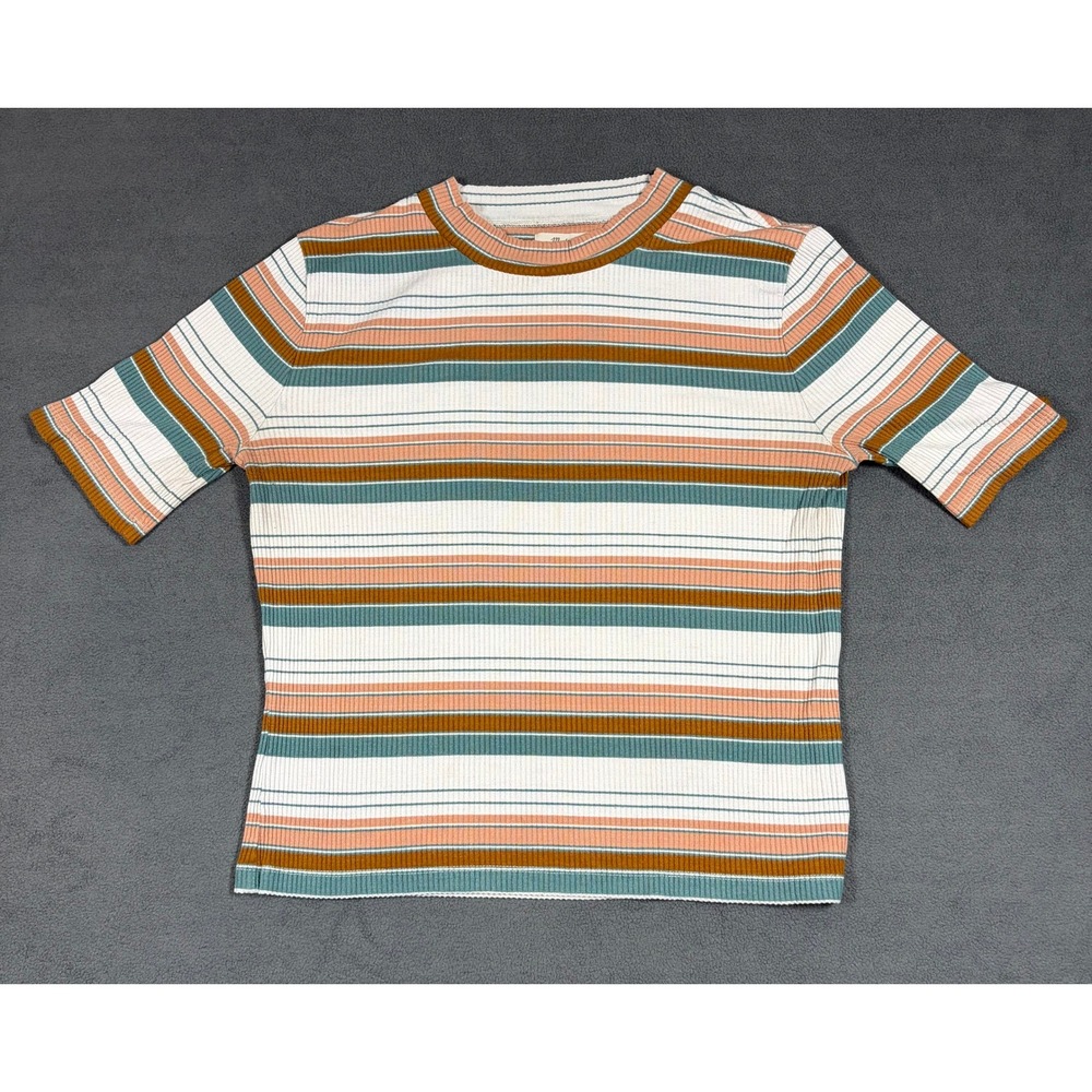 Madewell T-Shirt Womens Medium Multicolor Striped Ribbed Knit Short Sleeve Top
